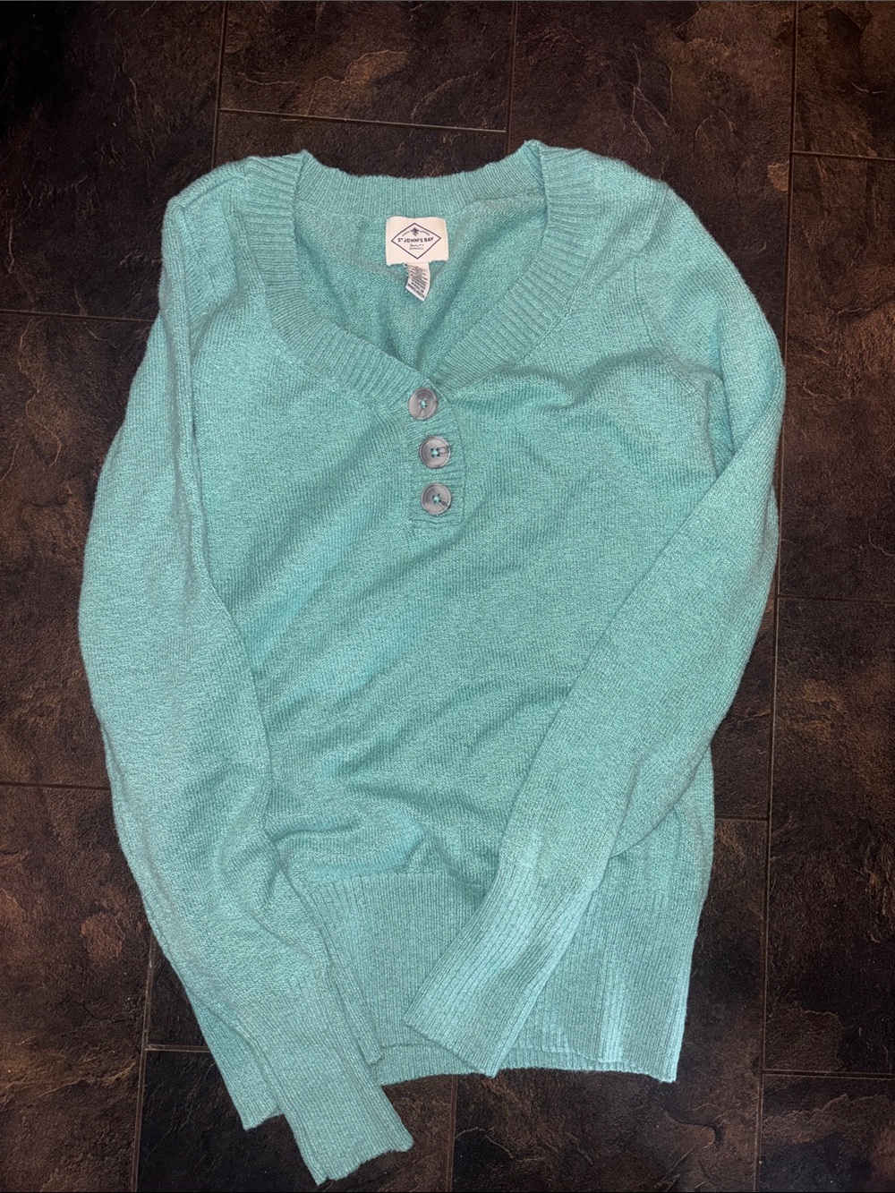 St. John's Bay Aqua V-Neck Three-Button Sweater